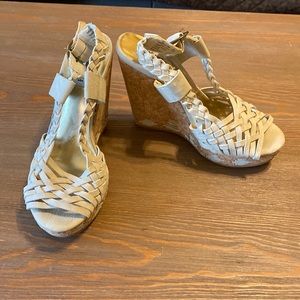 Cream strap wedge heels